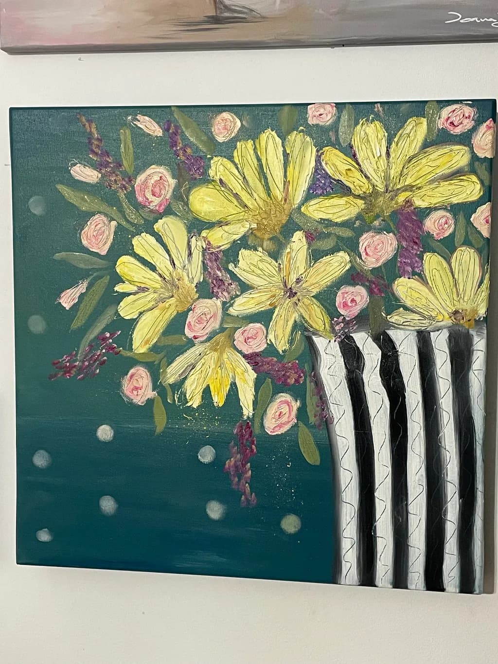 Striped Vase with Yellow Flowers