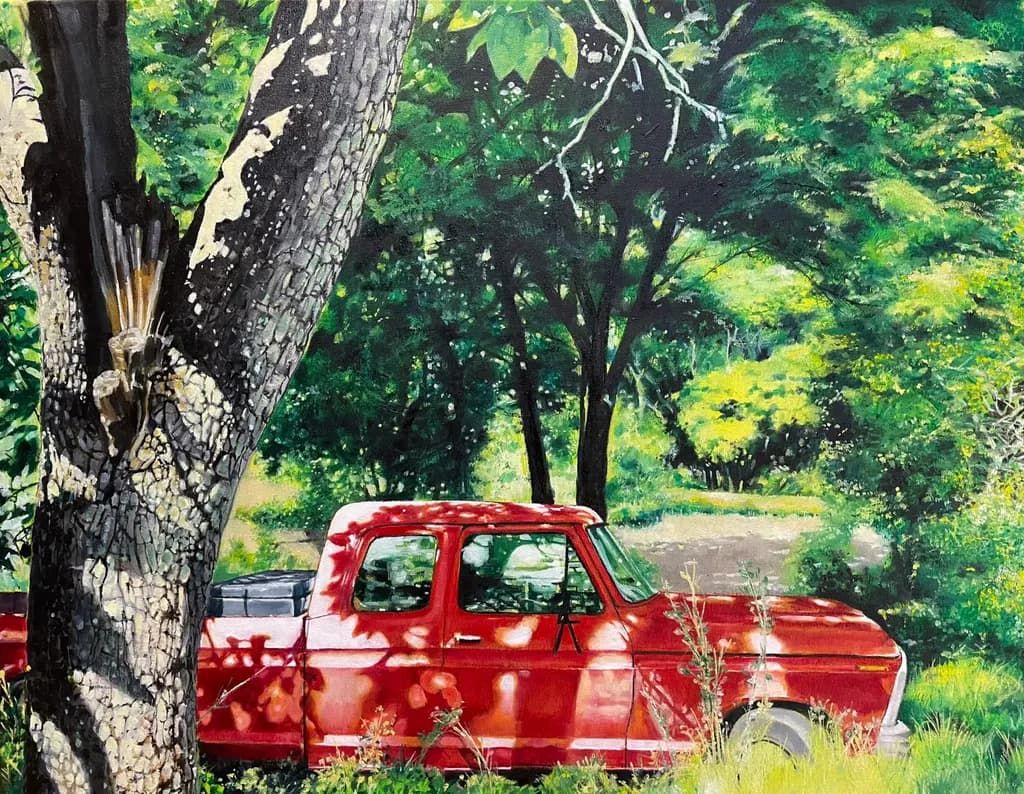 Red Truck in Forest