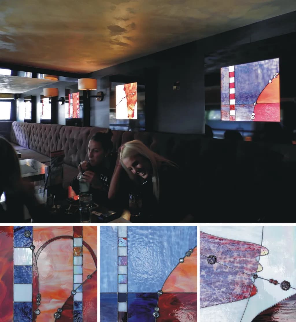 Glass Bead Game V, stained glass, Snack Bar Idila, Beograd, Serbia.