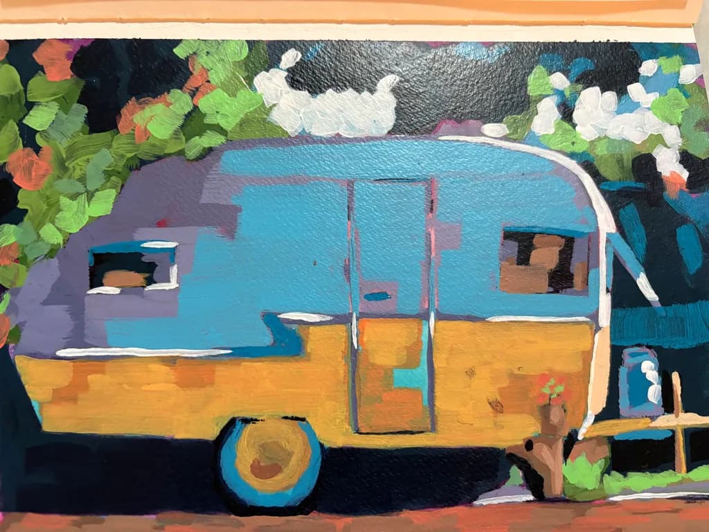 Blue and Yellow Camper