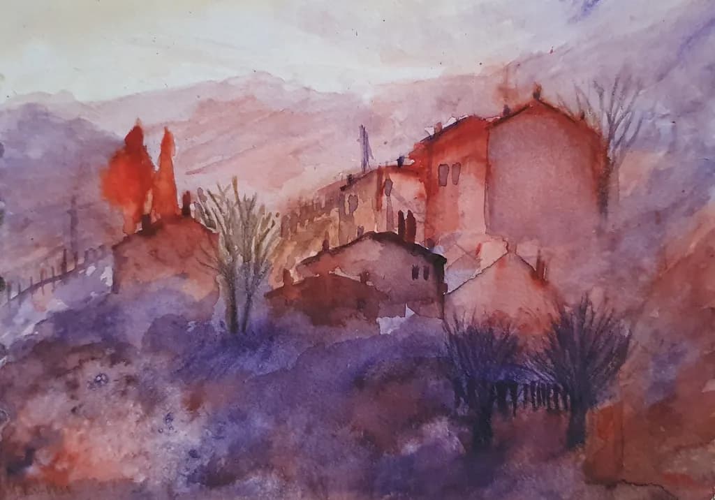Misty Village Dusk