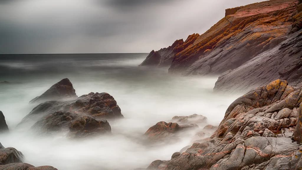 Misty Coastline Rocks