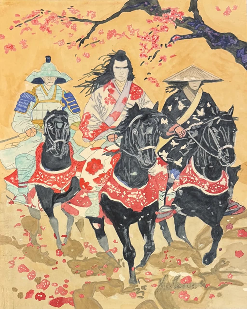 Three Samurais on Horseback