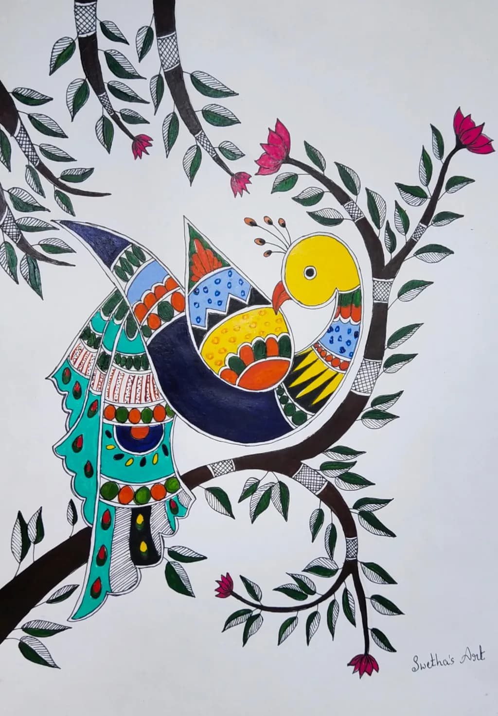 Madhubani Bird on Branch