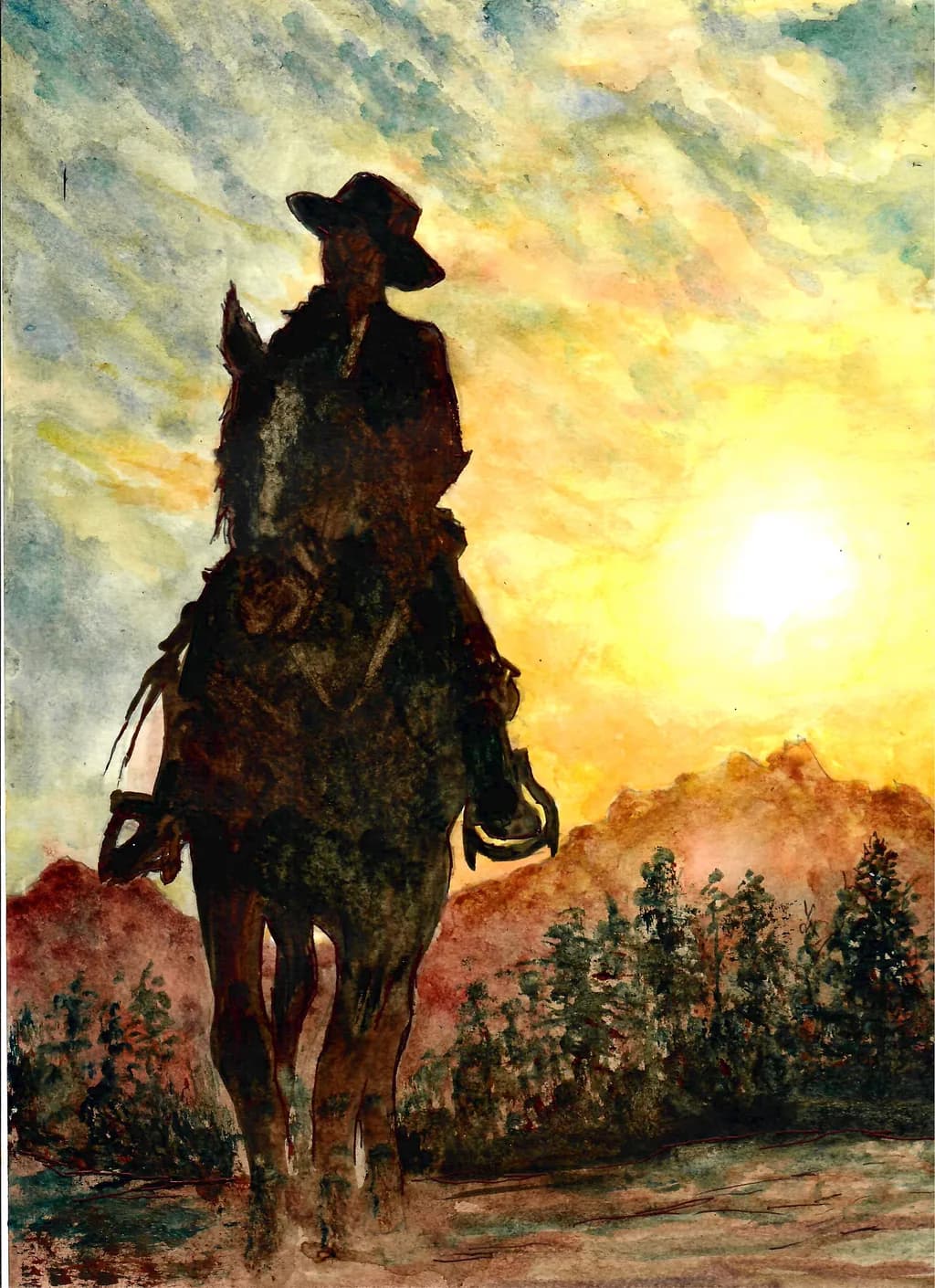 Lone Cowboy Sunset