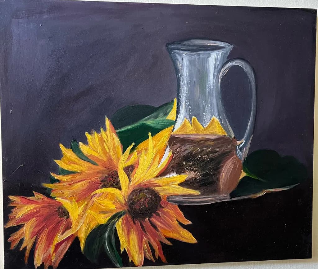 Sunflowers and Glass Pitcher