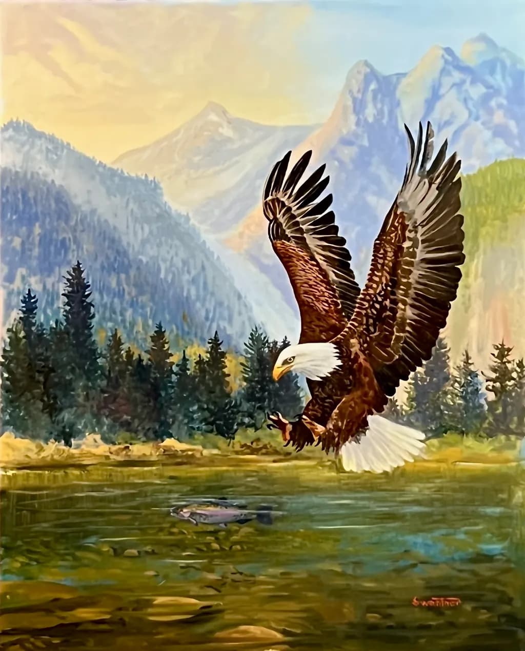 Eagle Over Mountain Lake