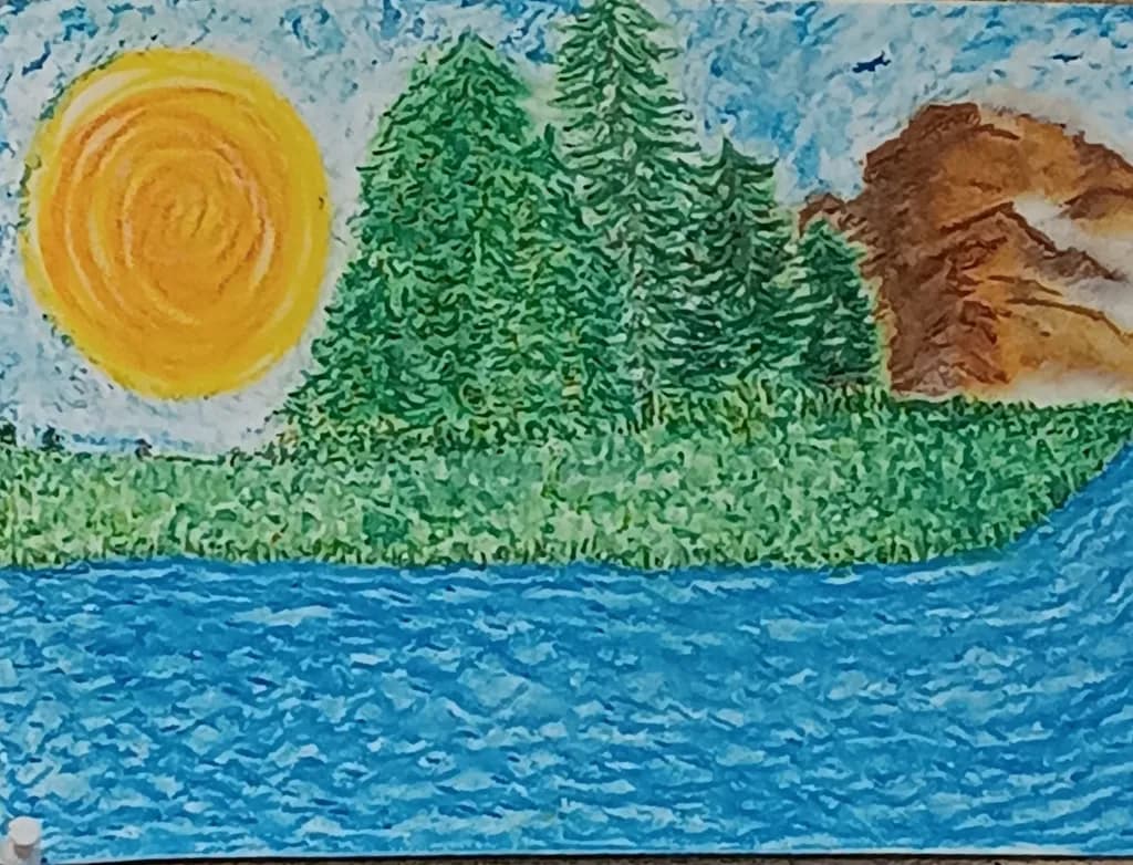 Sunlit Mountain and Lake