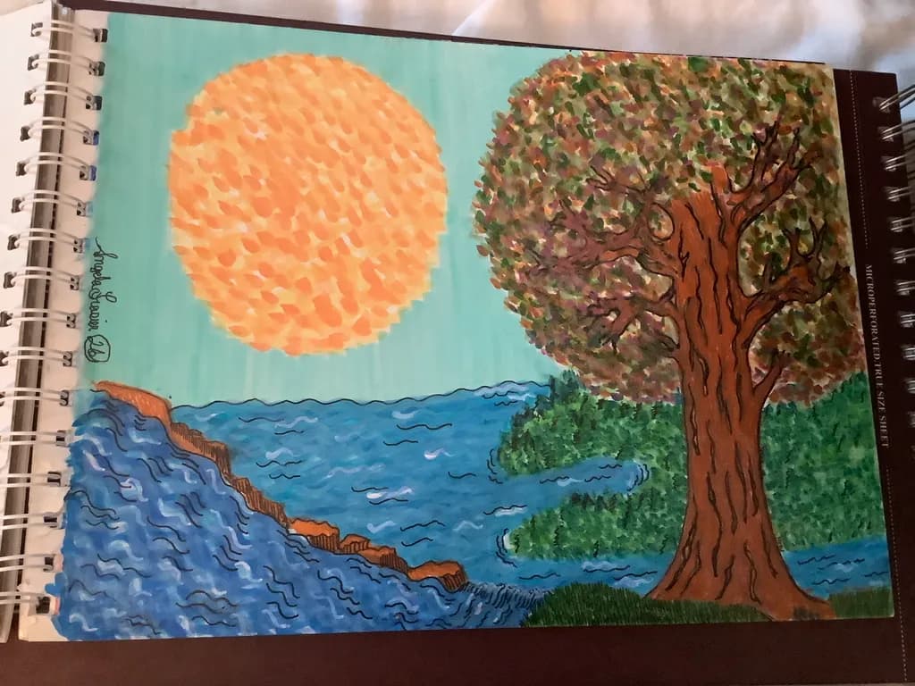 Sunlit Tree by Water