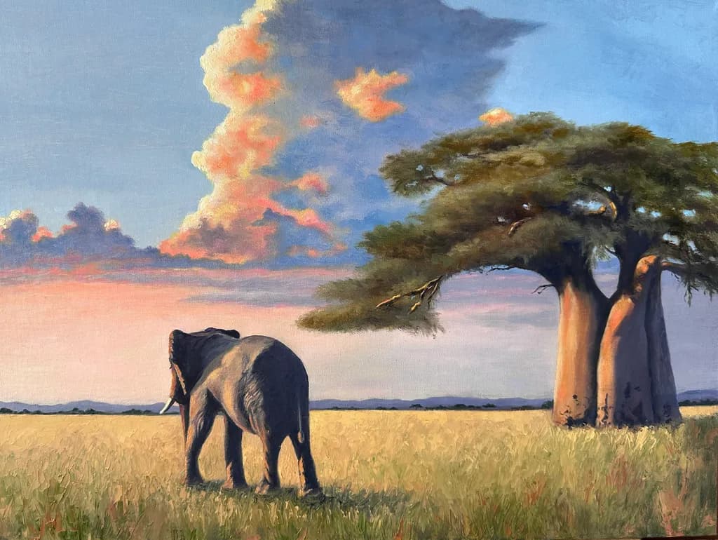 Elephant and Baobab Tree