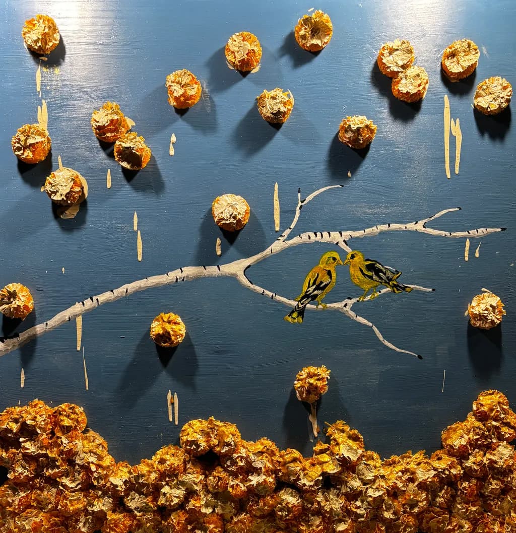 Golden Blossoms and Birds