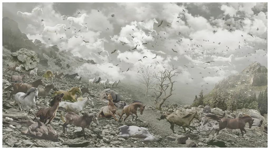 Galloping Horses in Mountains