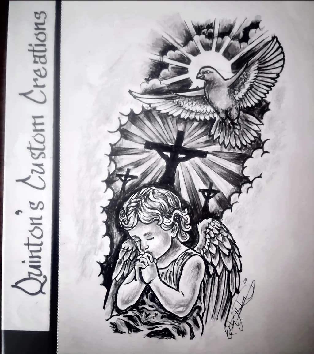 Praying Angel and Crosses