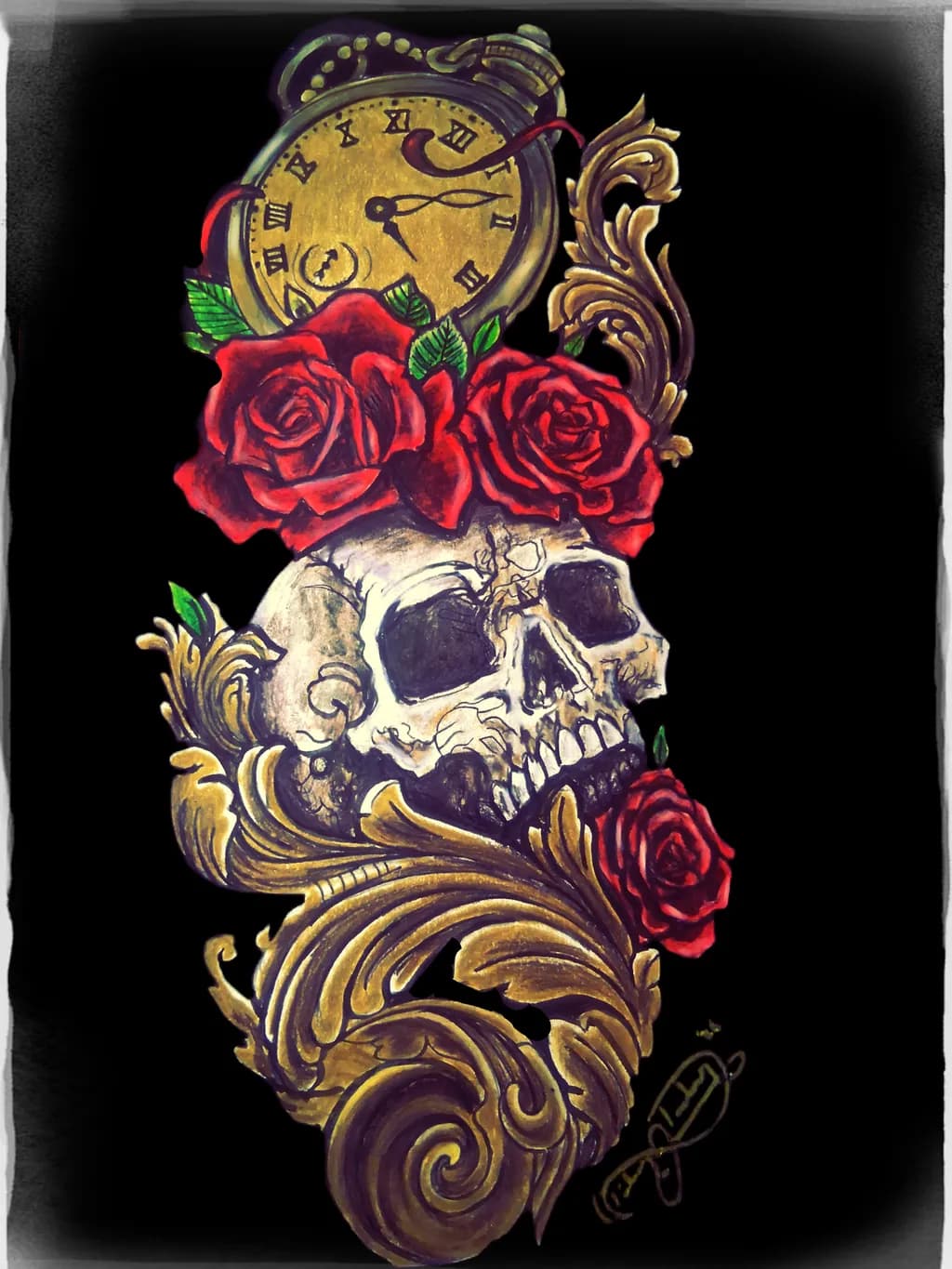 Skull Timepiece Roses