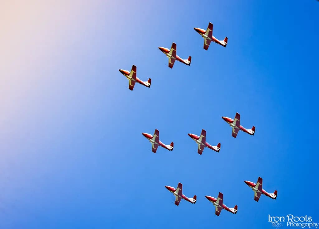 Red and White Aircraft Formation