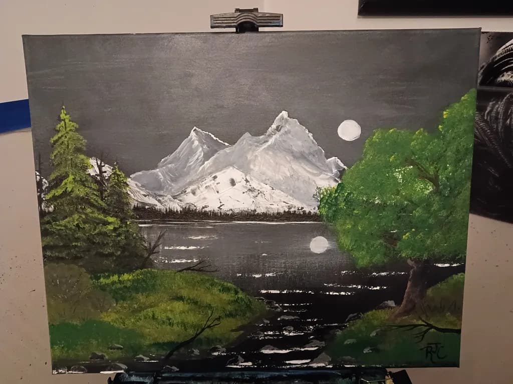 Moonlit Mountain Reflection