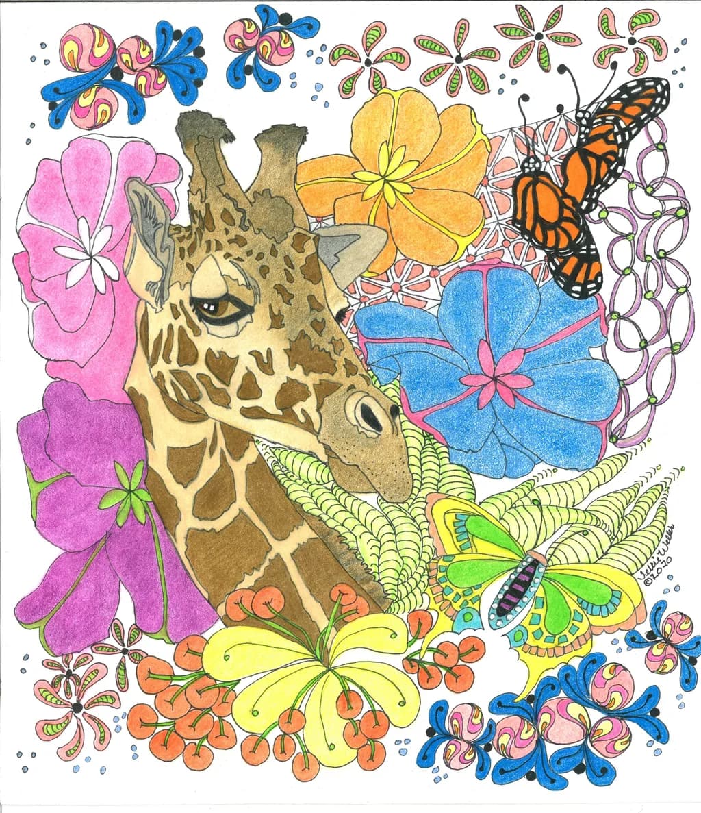 Giraffe and Flowers