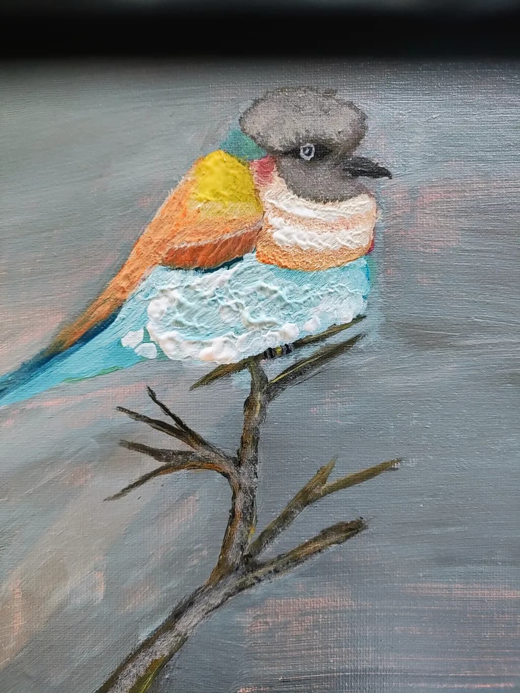 Textured Blue Bird on Branch