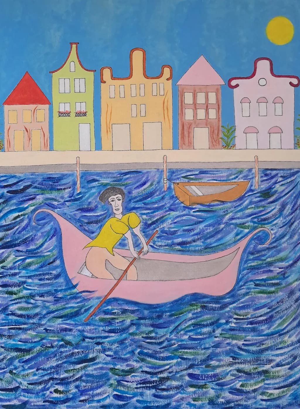 River Boat and Colorful Houses
