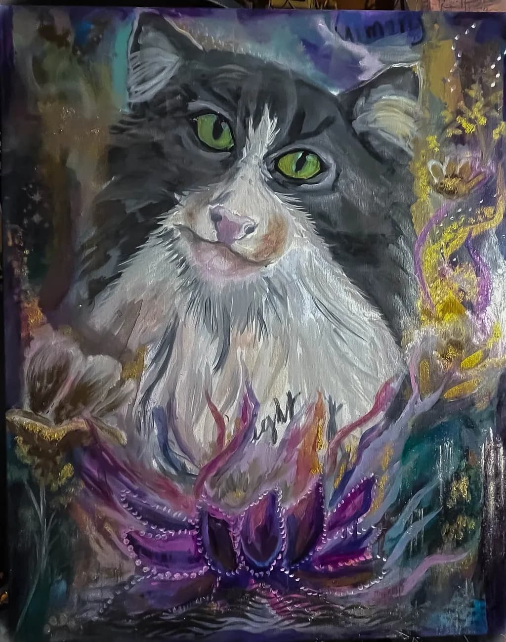 Cat and Lotus Bloom