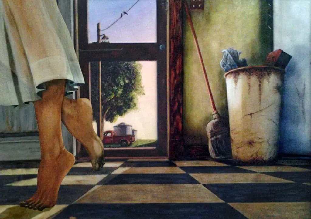 Barefoot on Checkered Floor