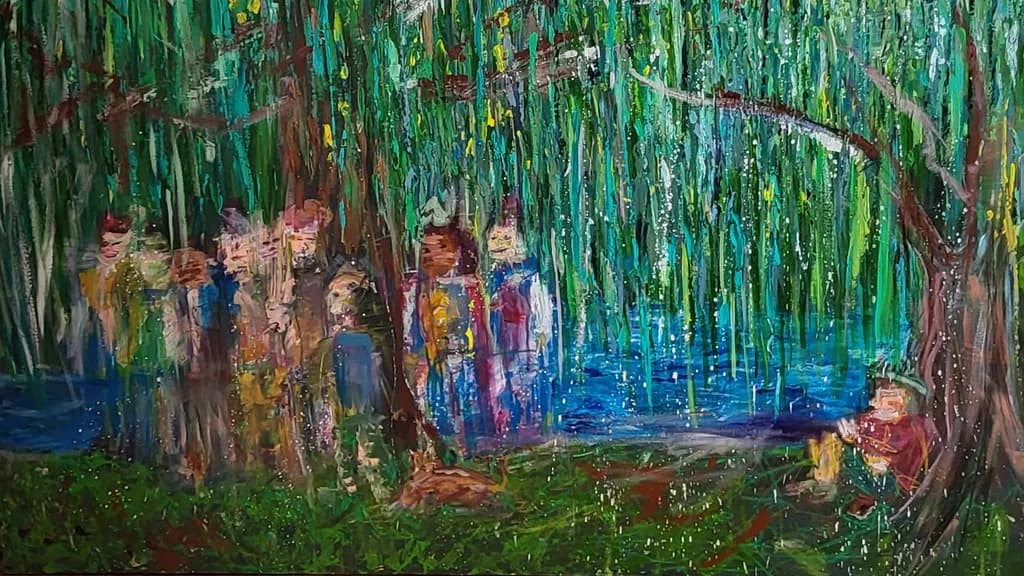 Gathering by the Waterfall