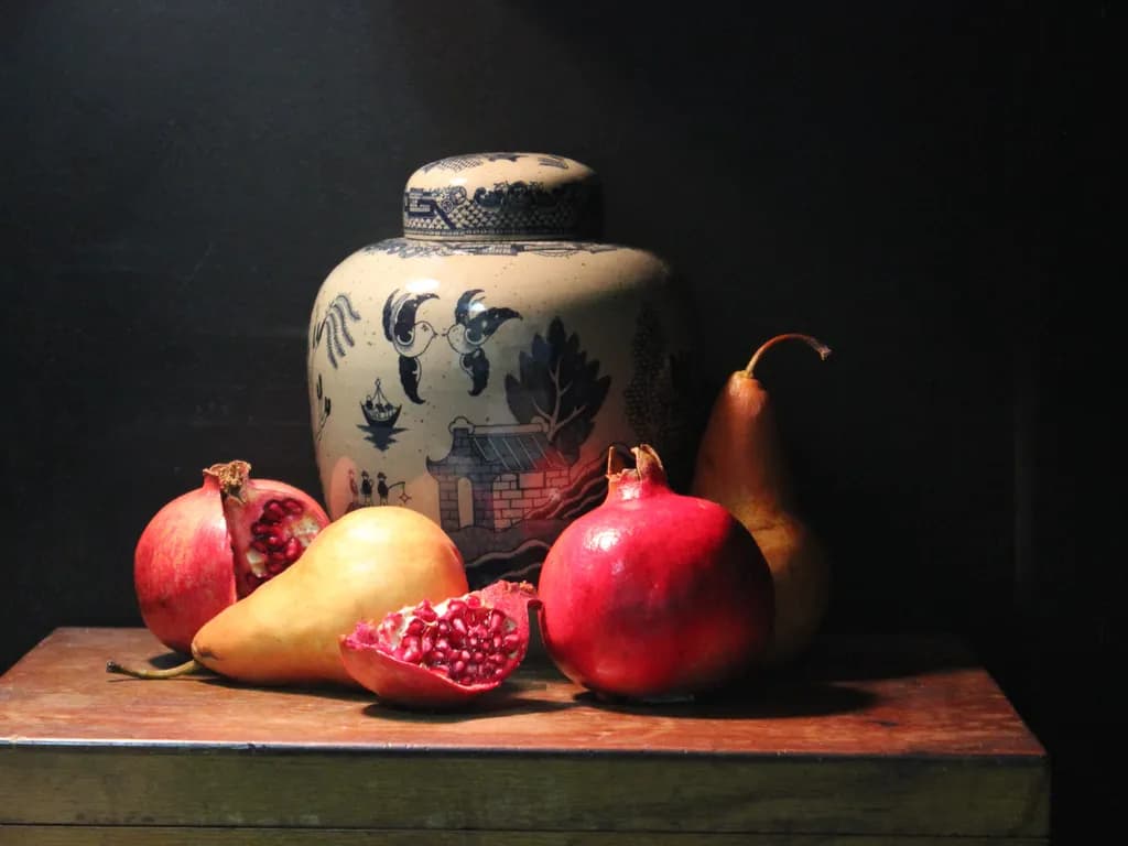 Pomegranates and Pears with Vase