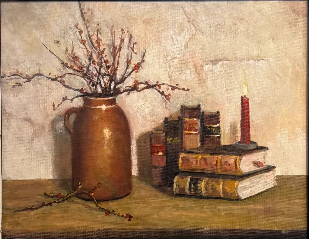 Rustic Still Life with Books and Candle