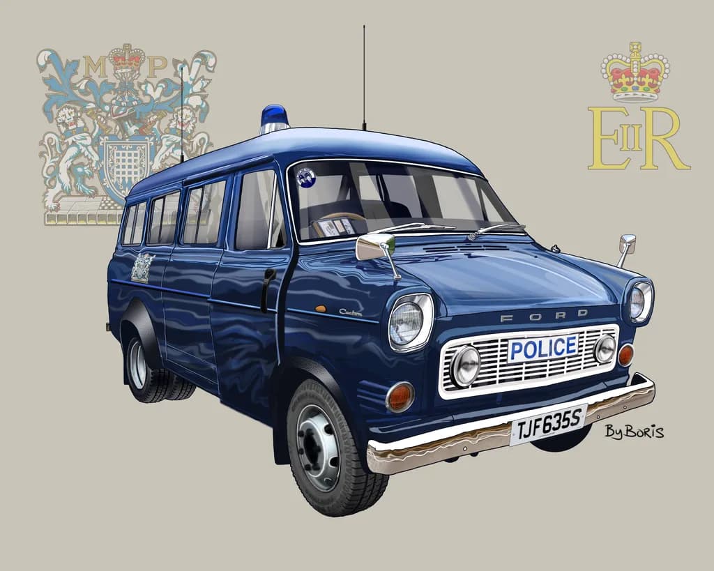 Vintage Blue Police Ford Van