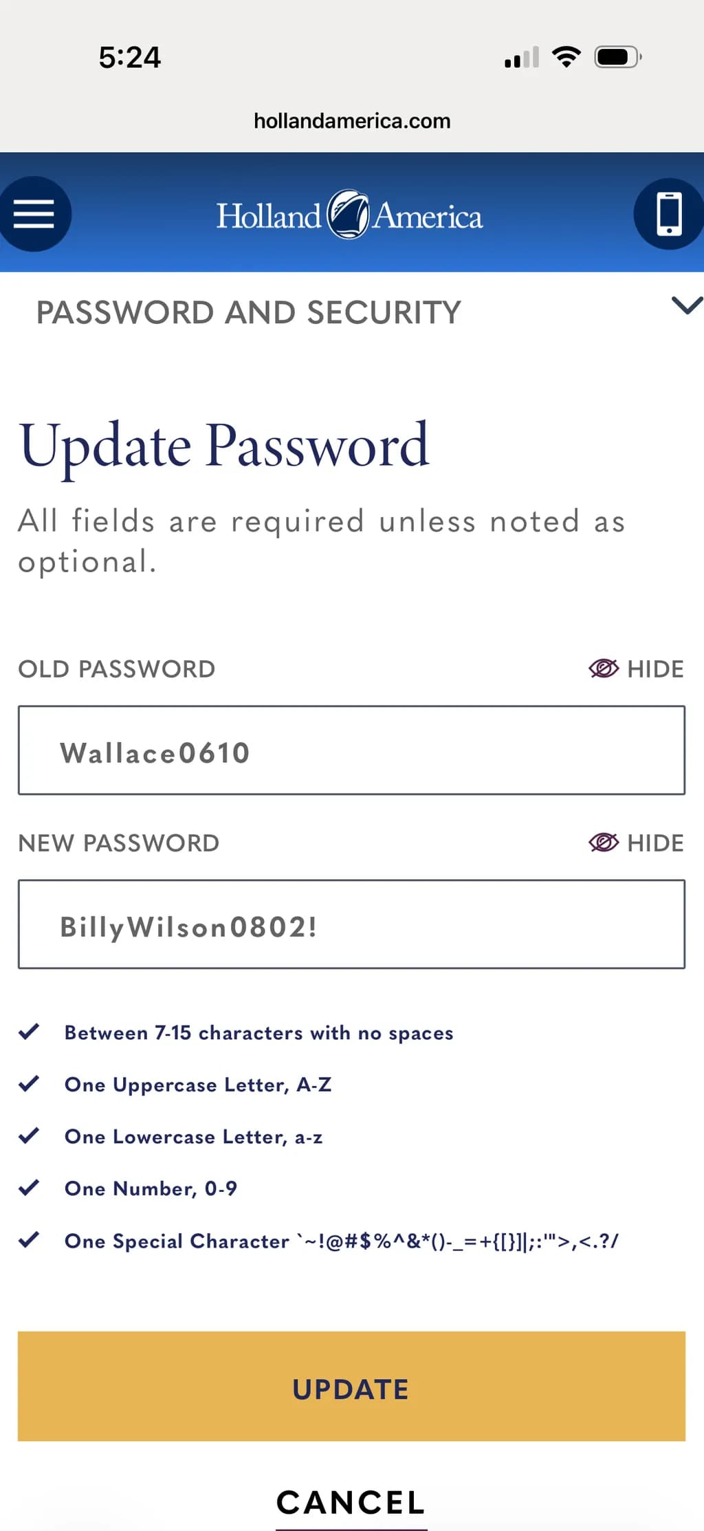 Password Update Form