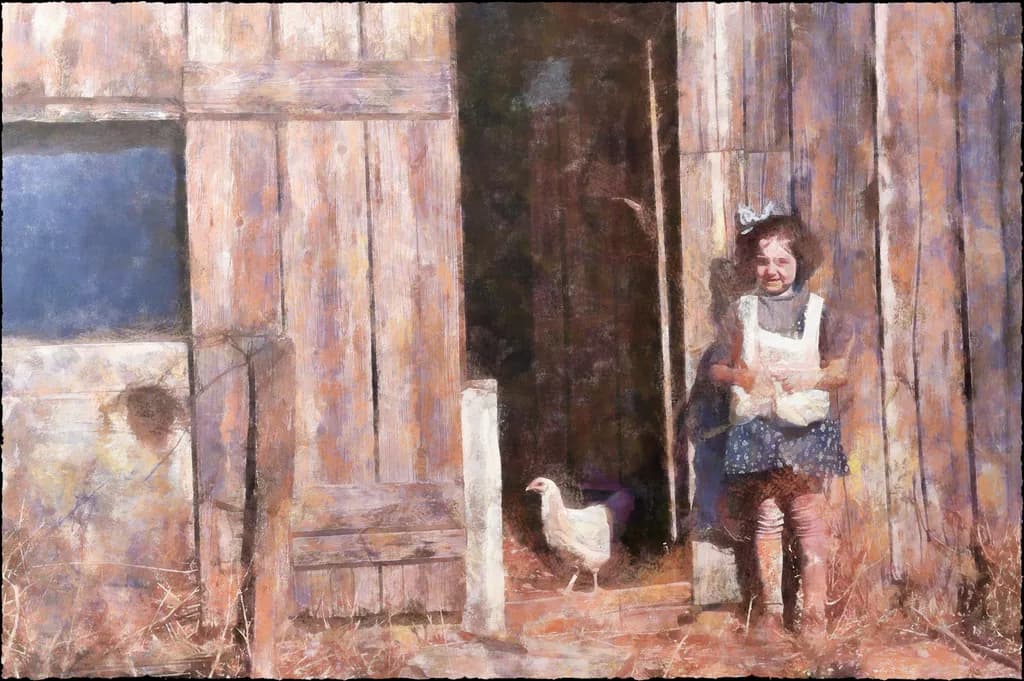 Farm Girl with Chicken