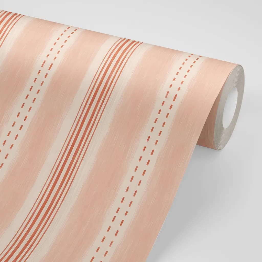 Old French Peel and Stick Wallpaper, Peach and Terracotta Stripes — Warm Cottage Charm for Bedrooms & Powder Rooms