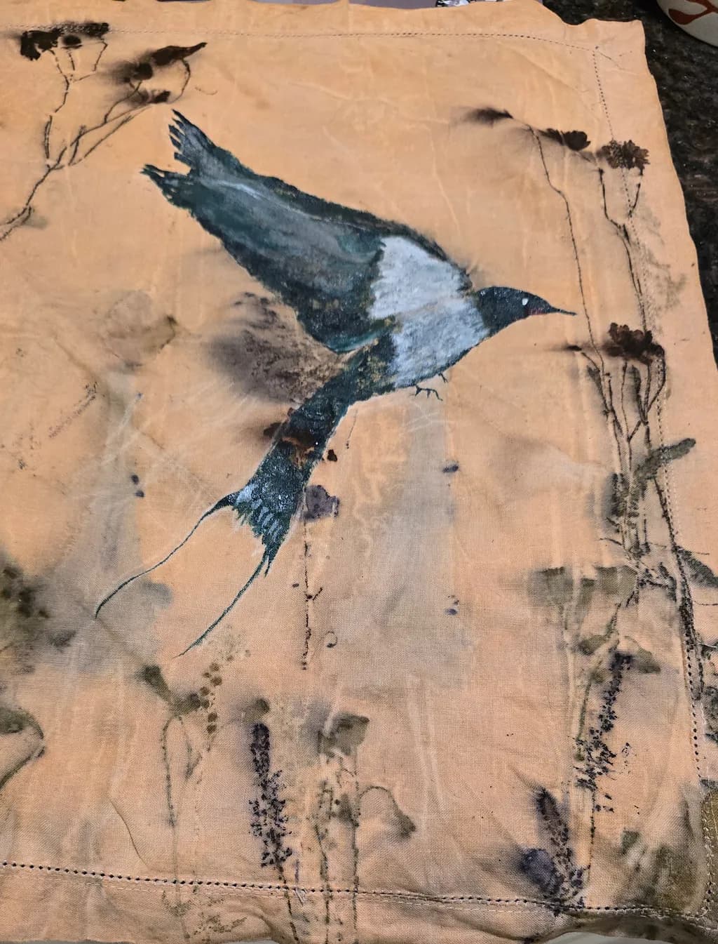 Blue Bird Fabric Painting