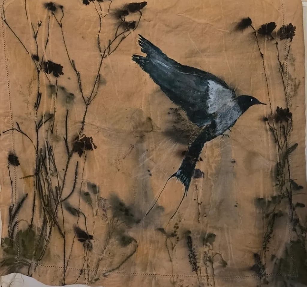Bird in Dried Flowers
