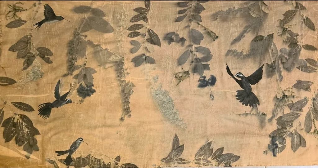 Hummingbirds and Leaves Silhouette