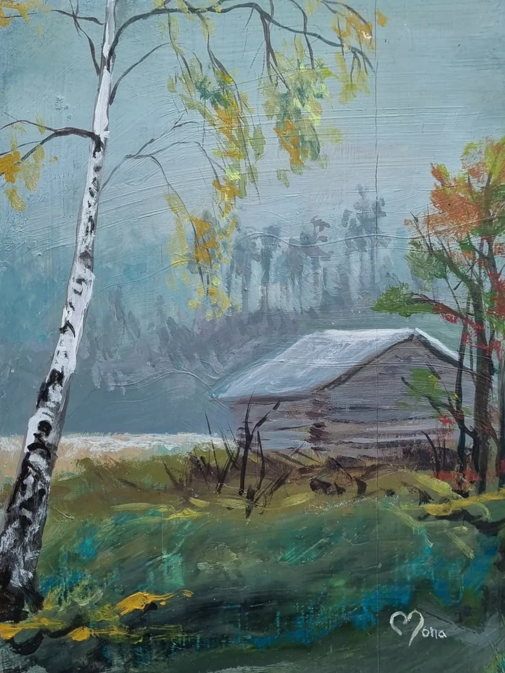 Birch and Cabin Landscape