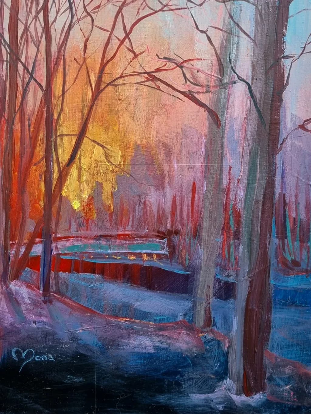 Forest Bridge at Sunset