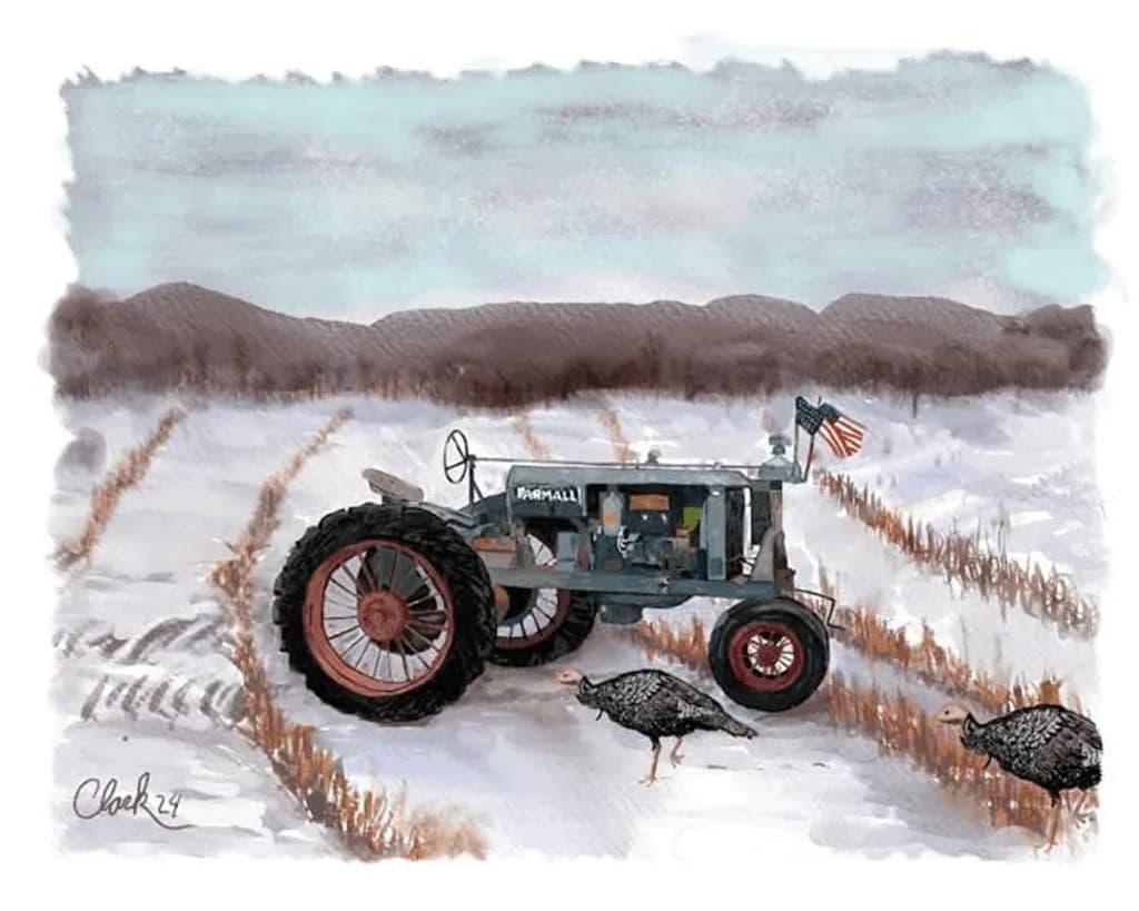 Winter Tractor with Turkeys