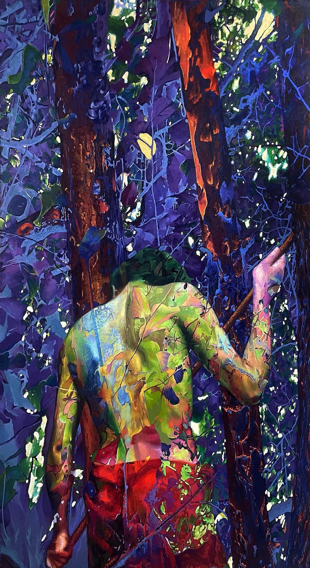 Human wandering in purple