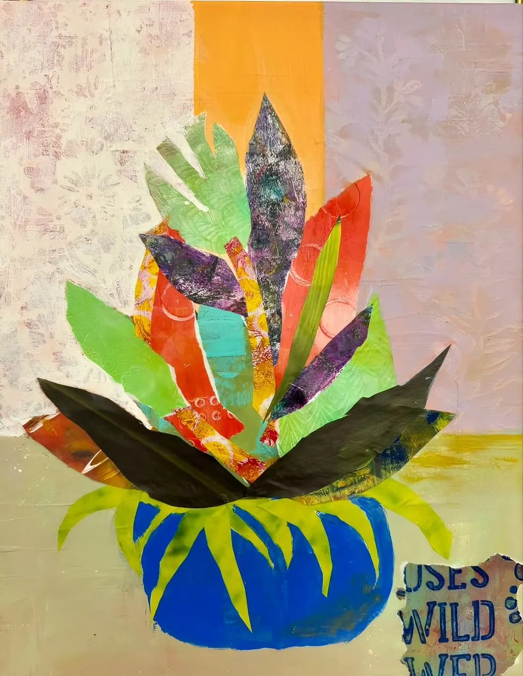 Wild Leaves in Blue Vase