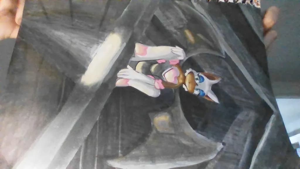 Blue-Eyed Cartoon Animal curled in Charcoal Forms