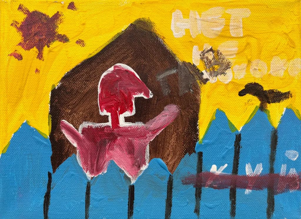 Red Figure Beyond Fence