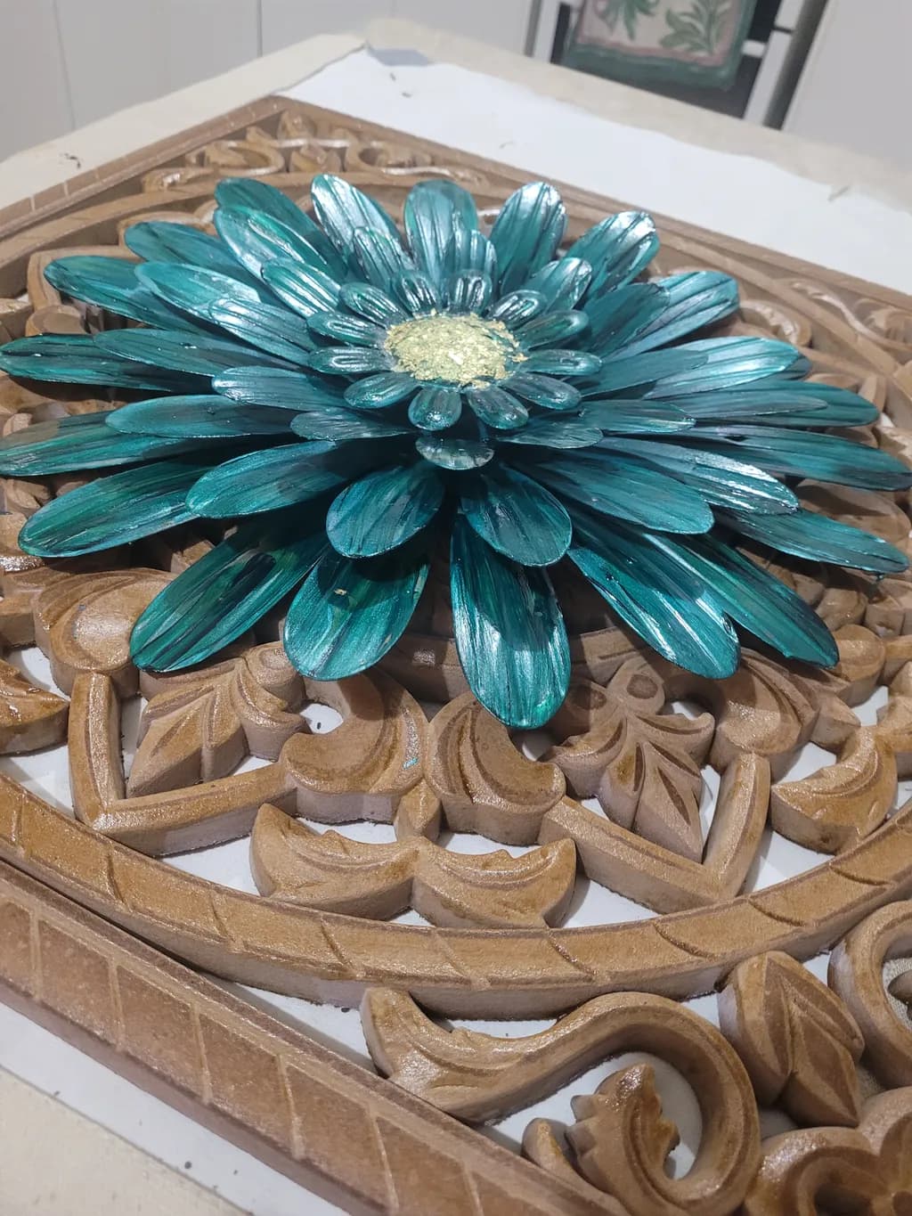 Teal Blossom Carving
