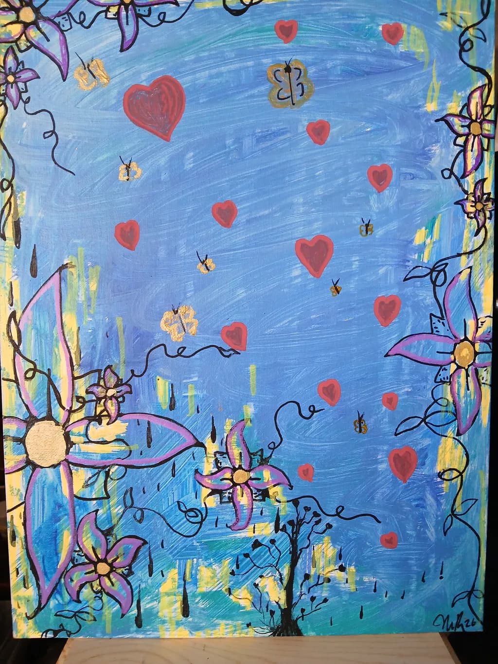 Blue Hearts and Flowers