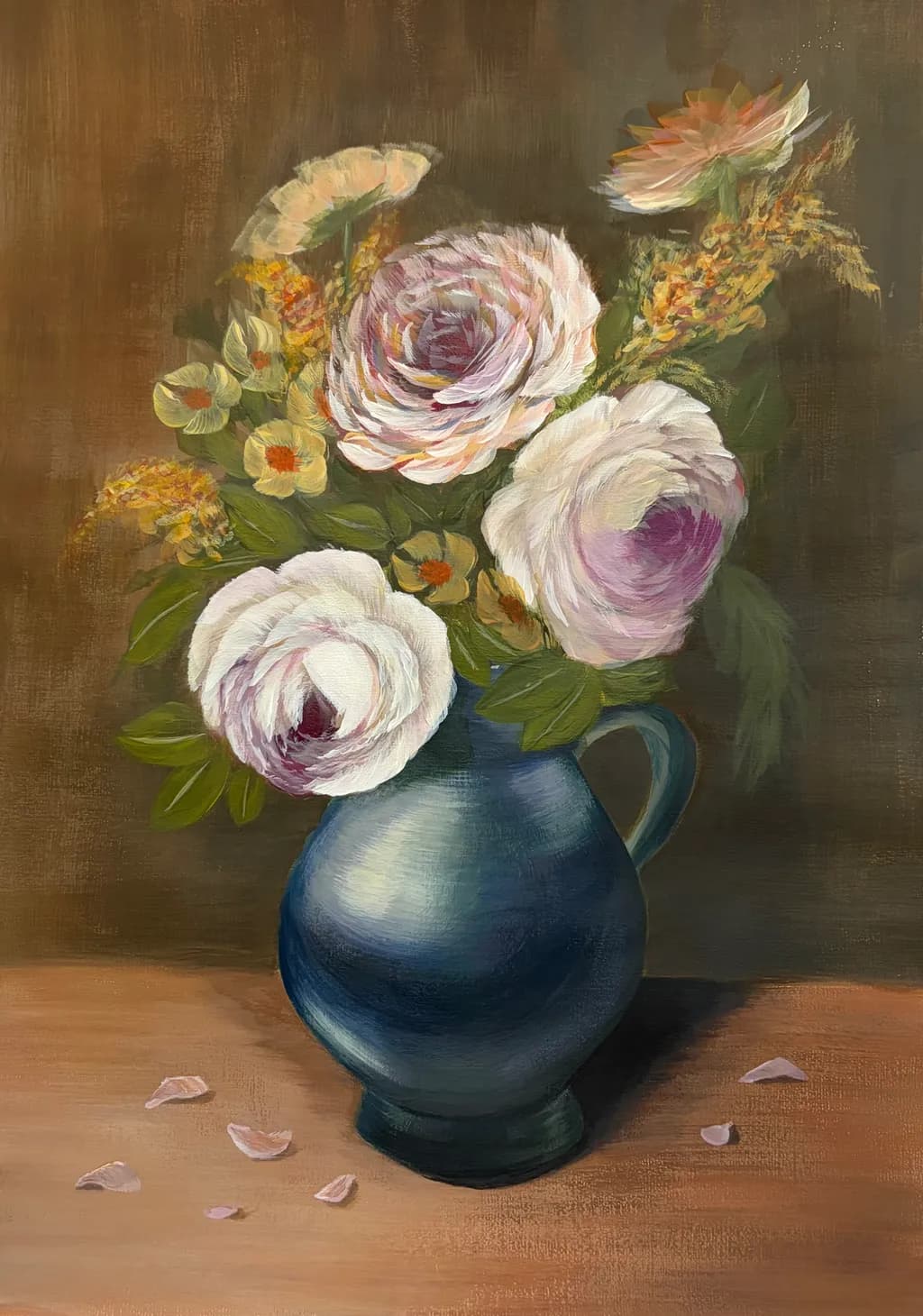 Peonies in Blue Vase