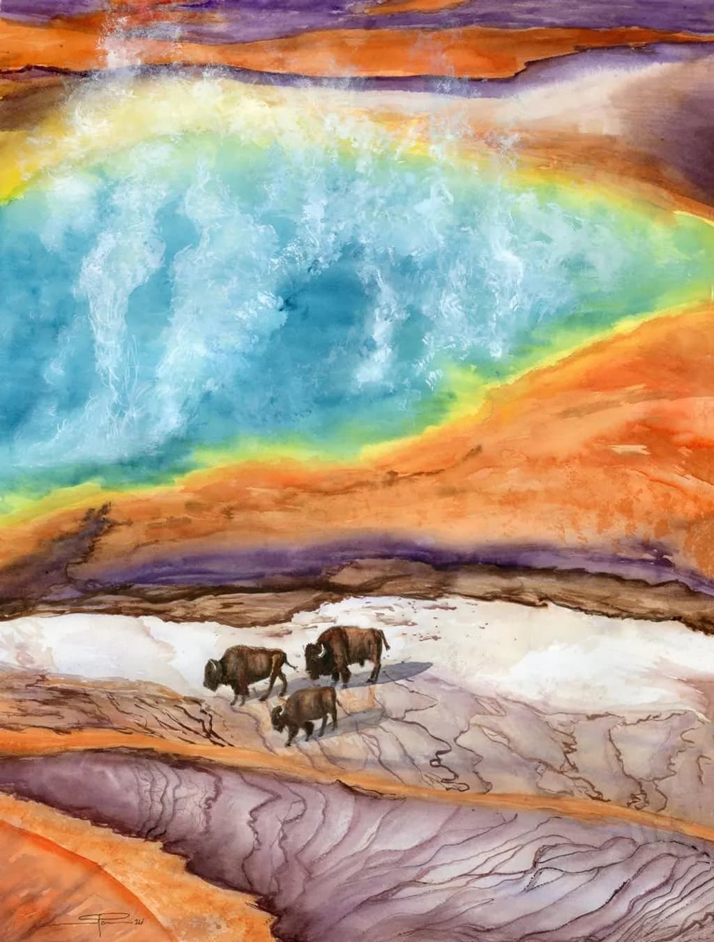 Bison Under Painted Skies
