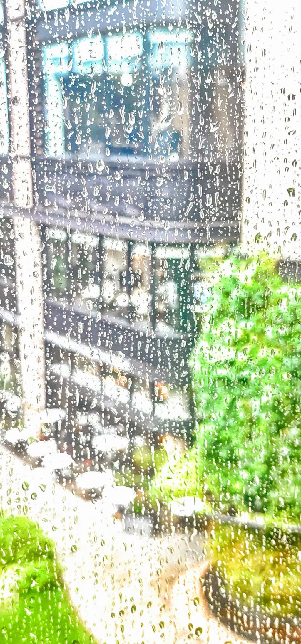 Rain-Streaked Cityscape