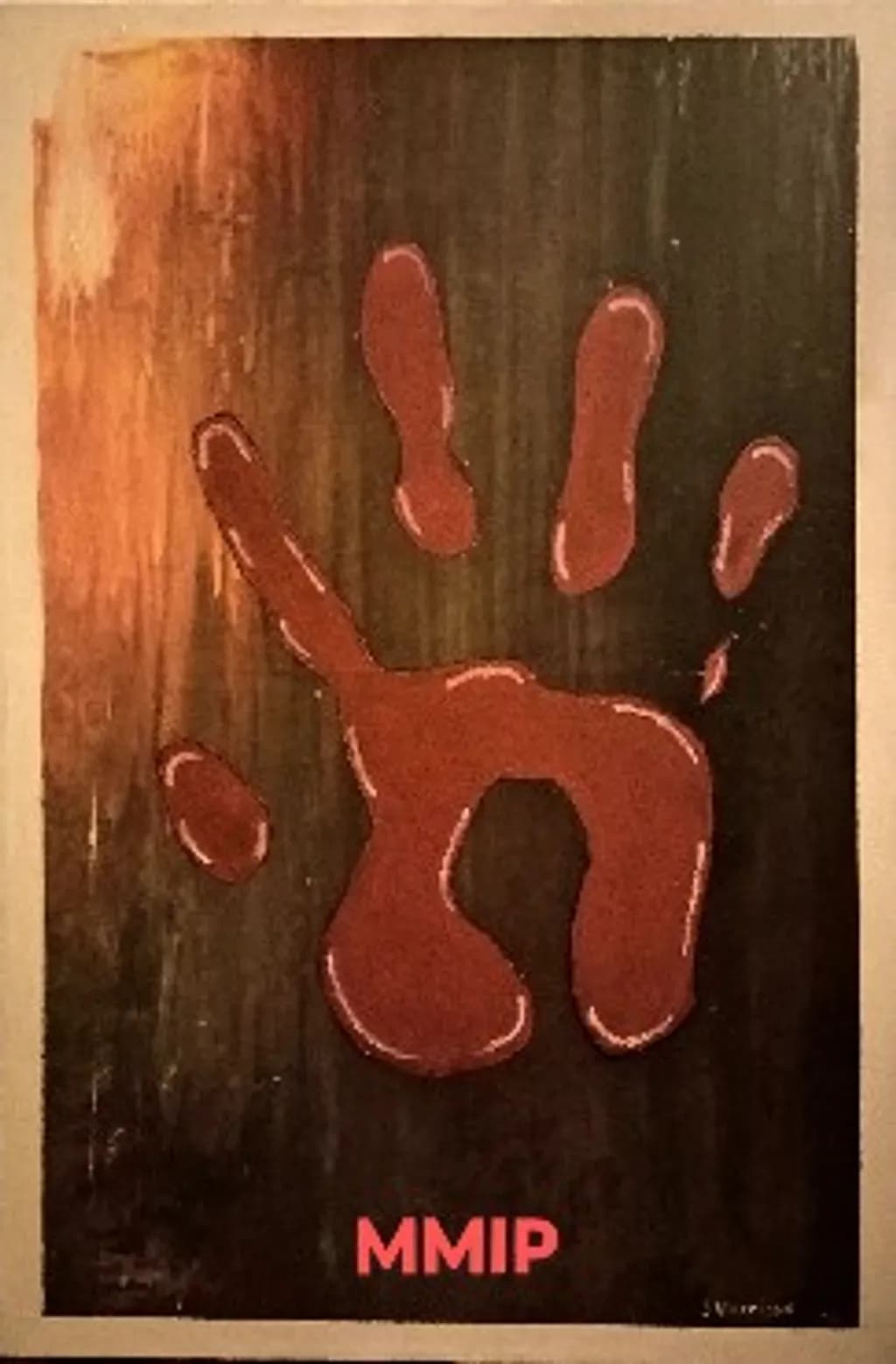 Red Handprint on Wood