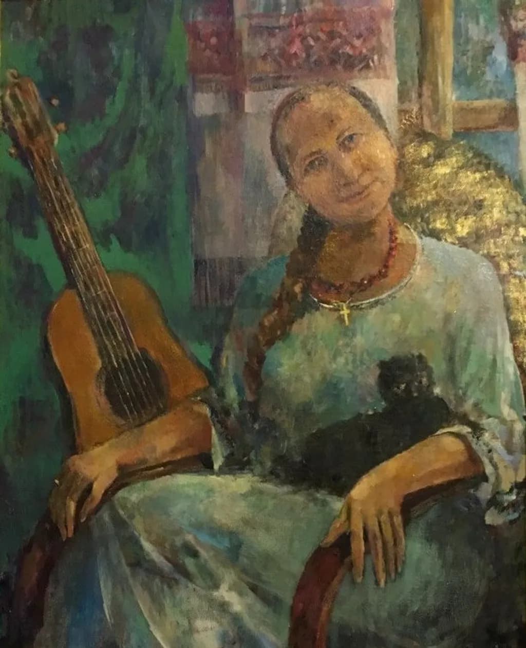 Portrait with Guitar and Cat