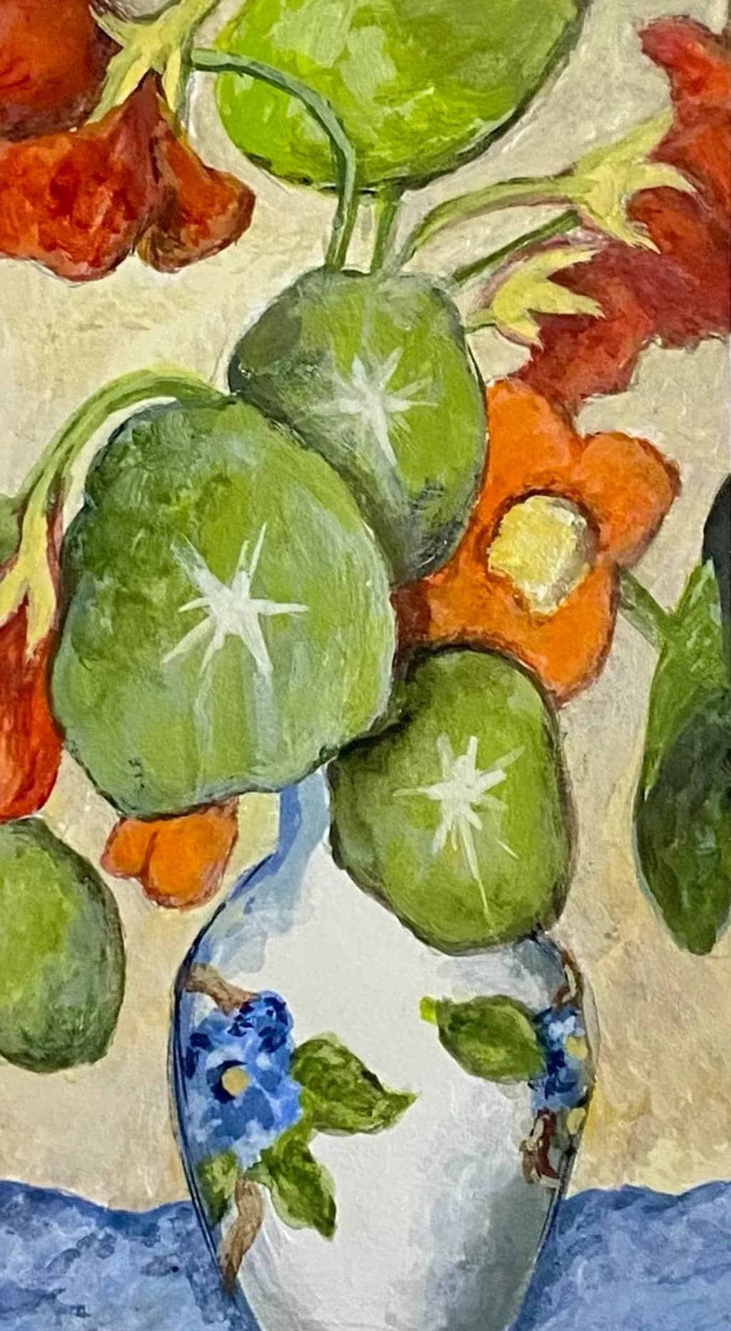 Green Pods in Floral Vase